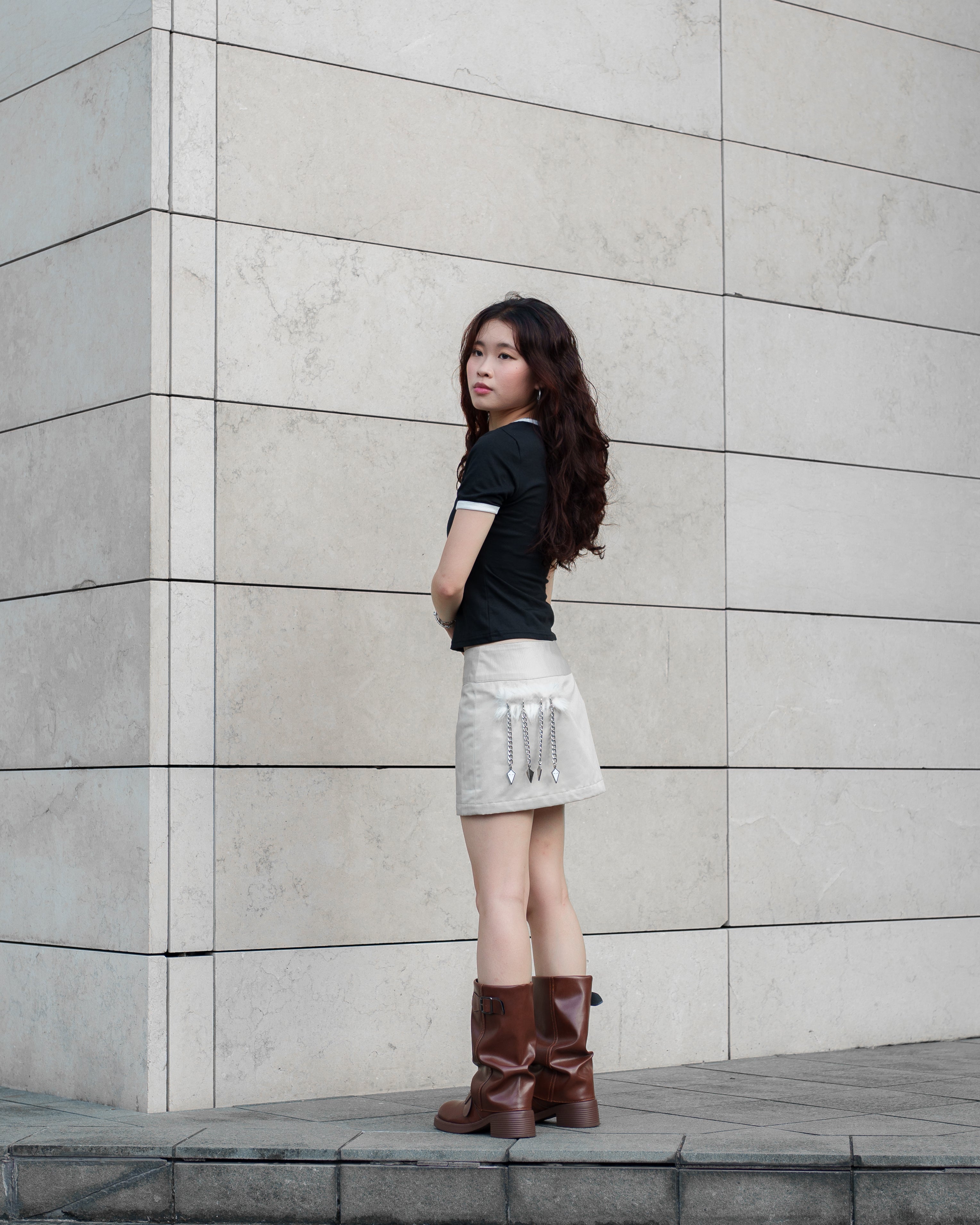 'Cherry Chan' BEIGE MINI SKIRT - VALOR VASMERE