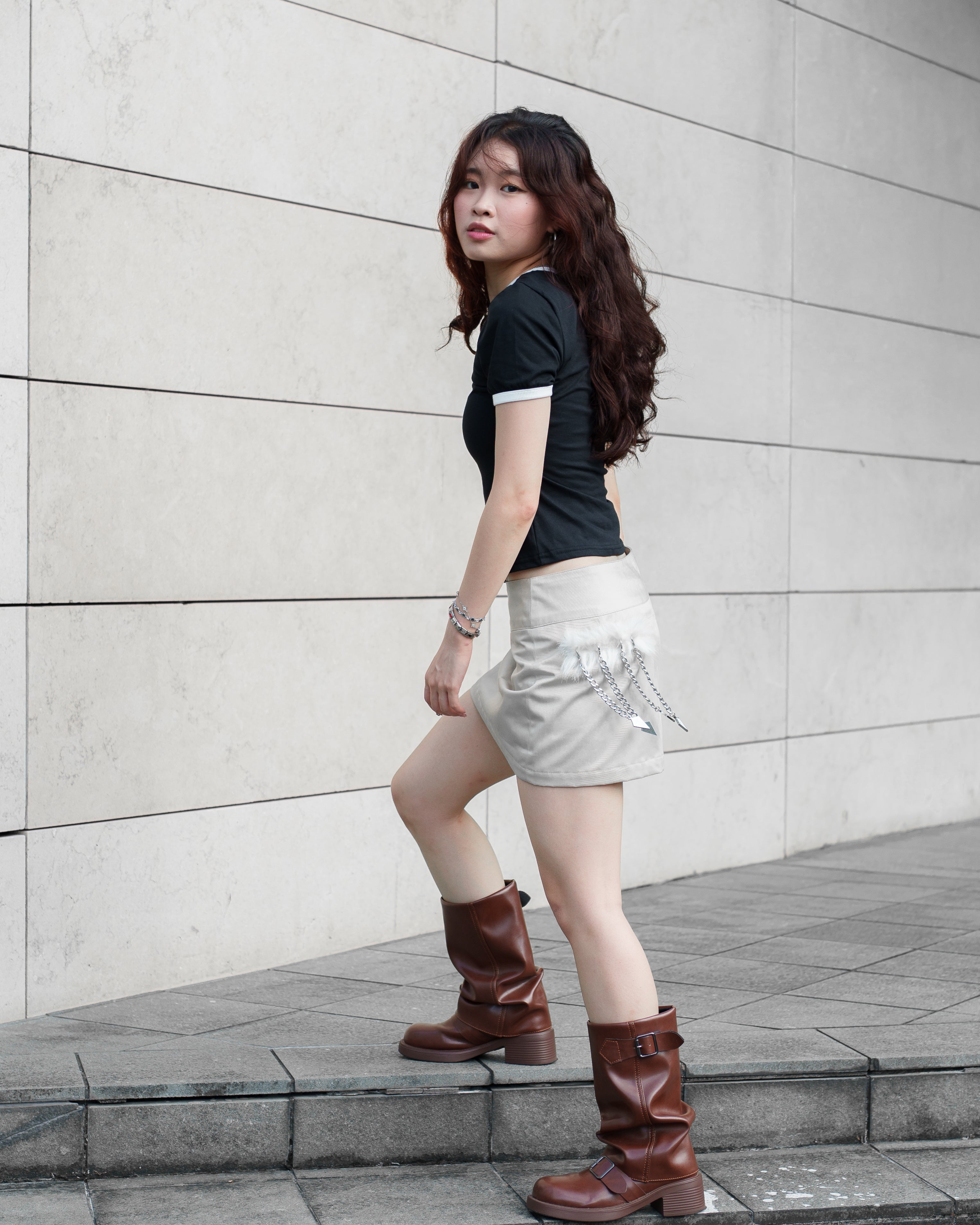 'Cherry Chan' BEIGE MINI SKIRT - VALOR VASMERE